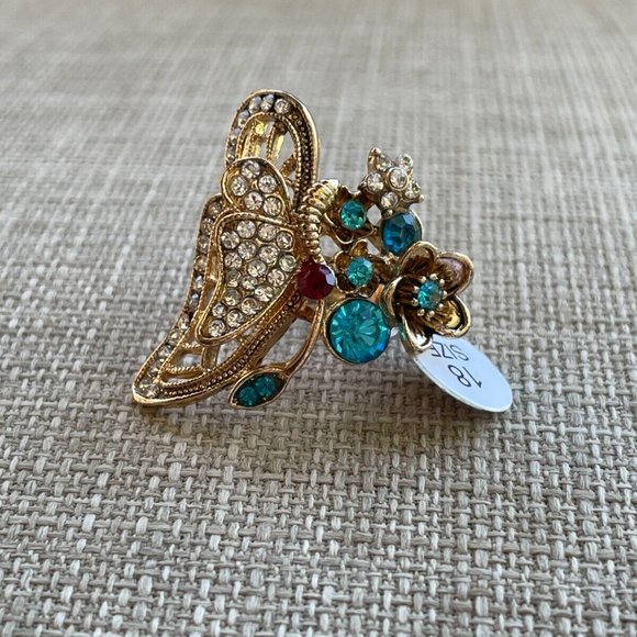 Fashion Women Ring Gold Tone Jewelry Multi Color Crystal Accent Butterfly Size 8 - Picture 11 of 13